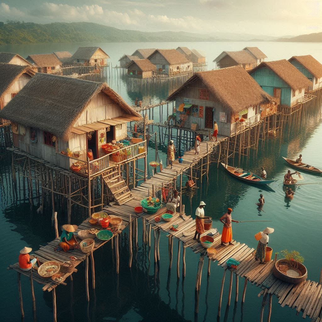 Animation au marché de Ganvié